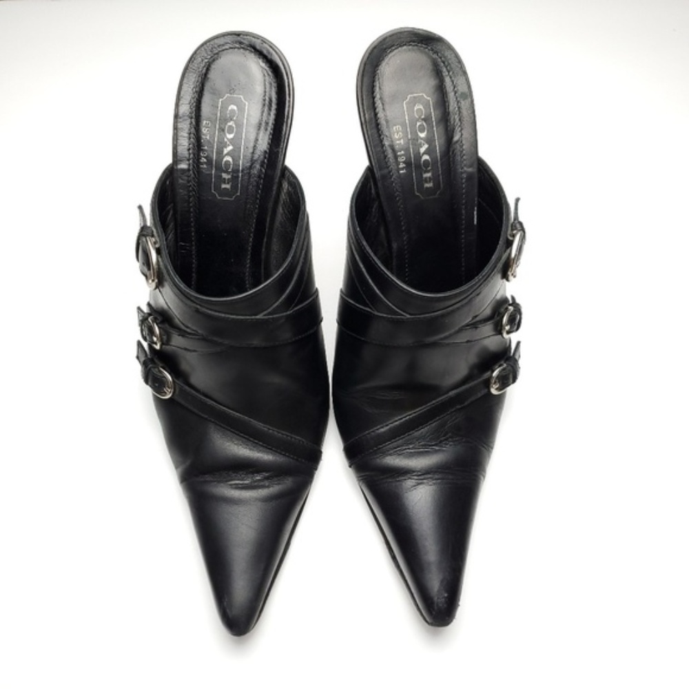 Coach Black Mule Heels Buckles Size 8.5 B